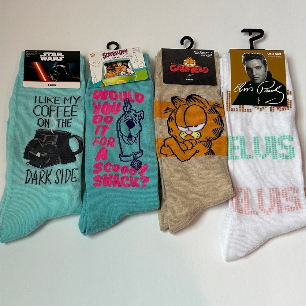 Star Wars, Scooby-Doo, Garfield, Elvis Presley Themed Socks Bundle Gift